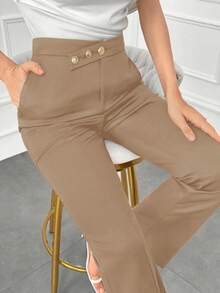 Modelyn Women's Solid Color High-Waisted Suit Pants, Suitable For Work Autumn Winter Clothes For Women - Brown - View 7