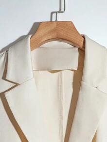 Franclia 2pcs Elegant Office Wear Set - Solid Color Blazer Jacket And High Waisted Skirt Clothes For University Fall Cloth For Women - Apricot - View 3