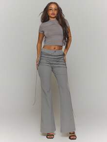 MUSERA Extreme Lace Up Eyelet Side Strap Detail Fitted Flare Trousers Only Fall Autumn Winter Streetwear Cool Night Out Everyday Sexy Elegant Party