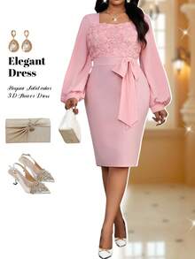 Fleurora Váy đính hoa hồng hồng thanh lịch cỡ lớn - Hồng - Xem 1