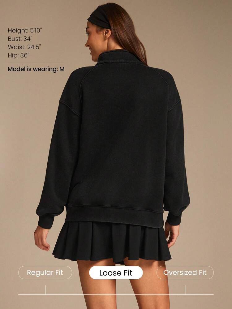 Bluza z polaru Frosted Comfort Soft Warm Acid Wash Luźny krój Bluza z zamkiem błyskawicznym na jesień i zimę Na zewnątrz Codzienny strój na co dzień