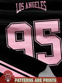 Muchica 女式撞色 Polo 领黑色和粉色 95 数字印花 T 恤 - 彩色 - 查看 3