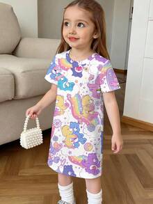 SHEIN X Care Bears Young Girl Cartoon Bear Pattern Round Neck Short Sleeve T-Shirt - White - View 8