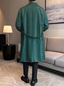 Claim Dot Men's Casual Everyday Double-Breasted Long Sleeve Long Trench Coat, Autumn - Green - View 2