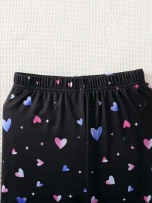 SHEIN Tween Girl Casual Comfortable Round Neck Glow-In-The-Dark Mermaid Cartoon Print T-Shirt And Pants Pajama Set - Multicolor - View 5