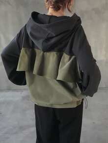 FRIFUL 女士连帽休闲外套，饰有层叠荷叶边和背部设计 - 灰色 - 查看 5