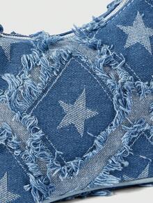 ROMWE Grunge Punk 装饰扣细节、缝线、链条肩带单肩包、女士装饰扣单肩包、街头时尚流浪包、小号/中号斜挎包和钱包套装、适合购物、约会、女士礼物、适合少女、大学生、工作、商务、通勤 - 藍色 - 查看 3