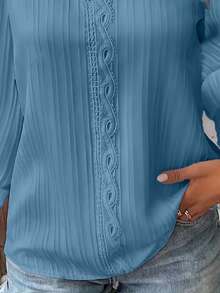 EMERY ROSE Áo sơ mi tay bồng trơn thường ngày cỡ lớn - Màu xanh nhạt - Xem 5