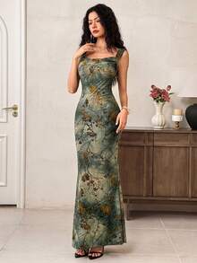 EastFlair Women's Elegant Floral Flocked Sleeveless Dress/Summer\Vacation\Wedding Guest Dress\Party - Green - View 5