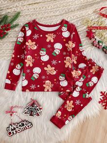 Girls Gingerbread Man & Santa Claus Print Long Sleeve Snug Fit Pajama Set Whole Family Matching Pjs - Multicolor - View 3