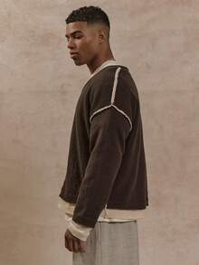 Musero V Neck Double Layer Ribbed Detailing Raw Hem Style Heavy Weight Premium Branded Patch Knit Jumper SPRING SUMMER Essentials - Multicolor - View 3
