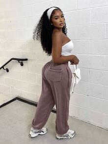 Alexandranx 水洗抽绳腰部慢跑裤春假休闲机场夏季活力圣诞秋冬 - 摩卡棕 - 查看 4