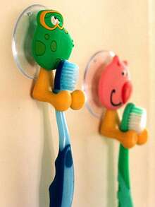 2pcs Cartoon Design Random Toothbrush Holder, Suction Cup Cute Silicone Toothbrush Rack For Kids Children Home Bathroom Decor Fall Decor Back To School - Multicolor - View 4