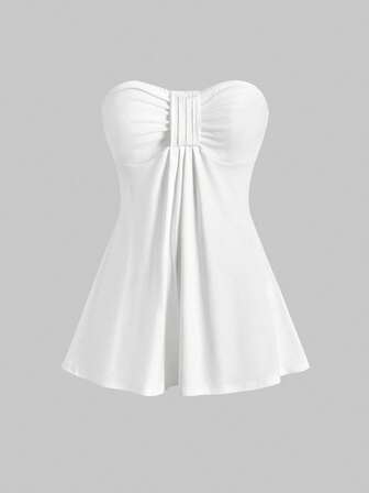 Goth Top tube ajusté sexy Y2K plissé de couleur unie