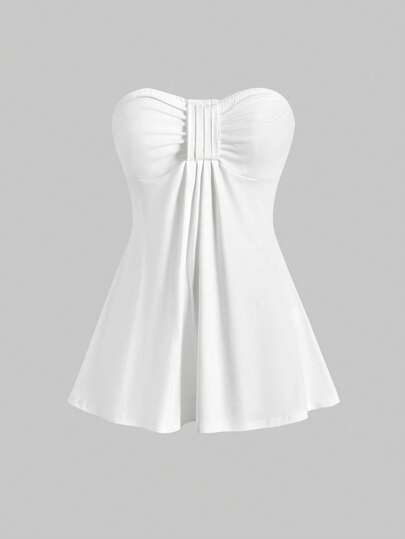 Goth Solid Color Pleated Fashionable Y2K Sexy Slim Fit Tube Top