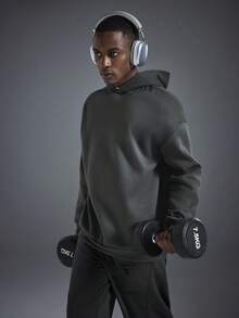 Driftmere 男士户外风景艺术森林露营元素印花长袖休闲抓绒连帽衫，秋冬季，户外图案 - 深灰色 - 查看 6