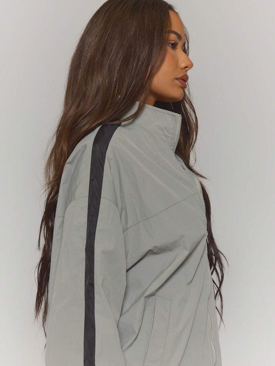 Zip Through Side Stripe Oversized Track Jacket Only Winter Streetwear Cool Night Out Everyday Sexy