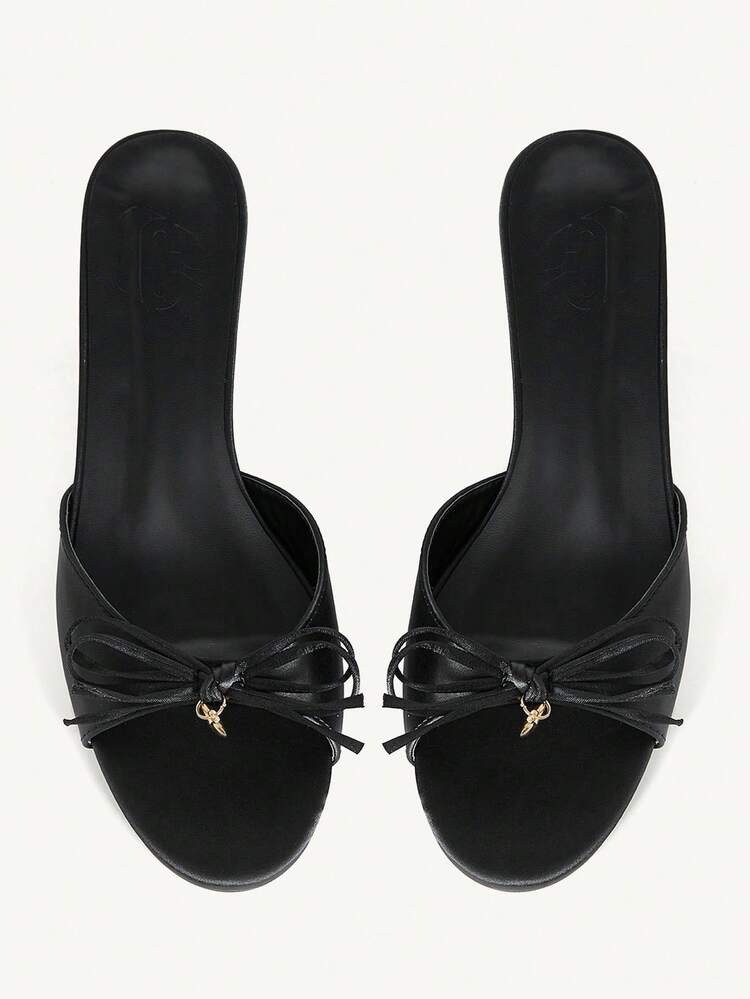 CUCCOO CHICEST Women's Fashion Bow Decor Thin Heel Slide Sandals, Suitable For Daily Wear