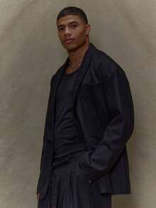 Musero 超大长袖弧形翻领修身西装外套秋冬 - 黑色 - 查看 3