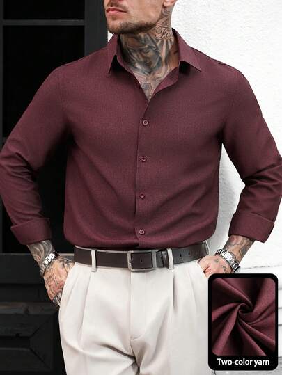 Manfinity Bizformal Męska czerwona koszula biznesowa z długim rękawem