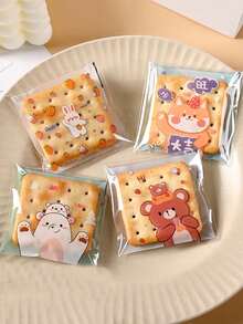 100/300/500 piezas Bolsa autoadhesiva con forma de galleta y caramelo de oso y conejo de dibujos animados en un solo paquete - Oso de té con leche - Ver 5
