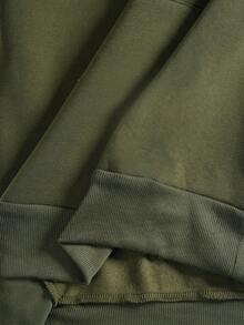 Manfinity Homme Men's Solid Color Zip-Up Half Placket Long Sleeve Sweatshirt And Pants Casual 2 Pieces Set, Autumn/Winter Sweatpants Sets Jogging Outfits Jogger Sets For Men Men 2 Pieces Sweat Suit Gym Clothes - Army Green - View 5