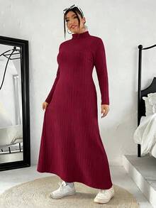 SHEIN EZwear Váy nữ cỡ lớn màu đỏ tía tối giản, giản dị - Màu Đỏ Sâu - Xem 4