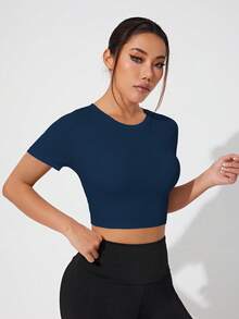 Dewbera 白色网眼拼接短袖运动T恤 - 藏蓝色 - 查看 4