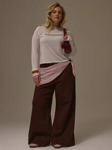 MUSERA 加大码长袖修身印花标语T恤 秋季可爱舒适节日假日樱桃漆春夏复活节 - 白色 - 查看 5