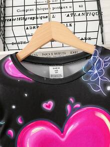 SHEIN 少女休闲舒适圆领套头T恤和裤子家居服套装 - 彩色 - 查看 3