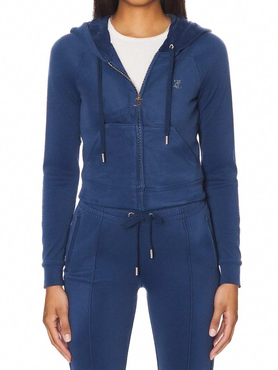 Juicy Couture Women's Full Zip Hoodie Navy - Navy Blue - View 1