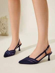 CUCCOO CHICEST Giày cao gót mũi nhọn đế lưới cho nữ, giày thoải mái, thời trang lãng mạn, thanh lịch, chất liệu da lộn giả lưới màu xanh navy, phù hợp đi làm, hẹn hò, các dịp trang trọng, Giáng sinh, Lễ tạ ơn, Năm mới - Màu xanh hải quân - Xem 6