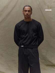 Musero Oversized Boxy Fit Premium Crewneck Sweatshirt Branded Tag Detailing Top Fall SPRING SUMMER - Black - View 1