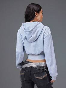 Bloopia Sweatshirt Wanita Polos Model Crop Berkerudung Pas Badan Warna Putih untuk Berenang di Musim Gugur (Basic) - Grey - View 2