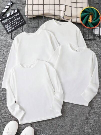 SHEIN Kaufe 3, erhalte 1 gratis, 4 Stücke Basis Einfarbige Lässige Bequeme Langarm T-Shirts für Tween Jungen