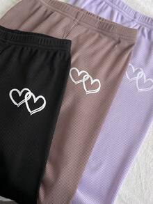 SHEIN 3件套女婴休闲舒适修身印花针织裤，适合日常穿着，秋冬季 - 彩色 - 查看 4