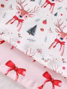 Set de 2 piezas de pijama con leggings de manga larga con estampado de lazo y ciervo para niñas bebé - Multicolor - Ver 4
