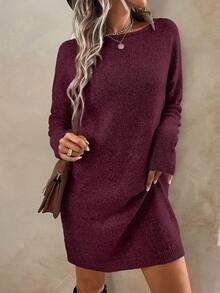 EMERY ROSE Váy len cổ thuyền màu trơn thoải mái cho kỳ nghỉ - Đỏ - Xem 5