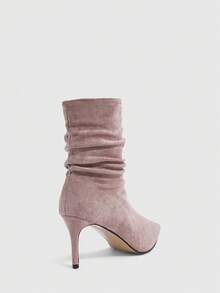 CUCCOO SZL 女士尖头褶皱时尚日常穿搭中筒高跟靴 - 藕粉色 - 查看 4