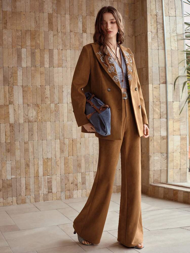 女性用エレガントなスラントポケットカジュアルスーツパンツ