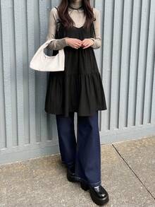 FRIFUL 女士格子吊带蝴蝶结交叉A字拼接休闲背心，秋季 - 黑色 - 查看 5