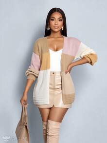 SOLERSUN Women's Fashion Fall Winter New Arrivals Autumn Elegant Casual Colorblock Long Sleeve Knit Sweater Cardigan