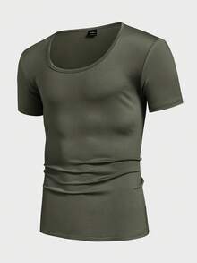 Manfinity VCAY Men's Knitted Casual Loose Solid Color Short Sleeve T-Shirt - Black - View 8