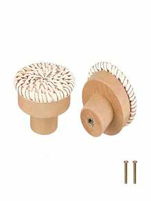 12 件天然藤条圆形橱柜把手木质抽屉拉手棕色饰面适用于厨房客厅卧室衣柜家具装饰 - 咖啡棕 - 查看 14