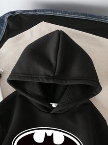 BATMAN X SHEIN Young Boy Casual Cartoon Pattern Sweatshirt, Suitable For Autumn/Winter - Black - View 3