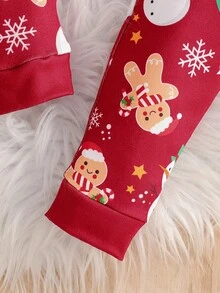 Girls Gingerbread Man & Santa Claus Print Long Sleeve Snug Fit Pajama Set Whole Family Matching Pjs - Multicolor - View 8