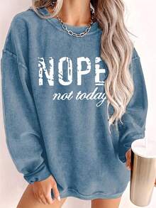 EMERY ROSE Plus Size Women's Casual Letter Printed Sweatshirt Pullover Fall & Winter - Blue - View 1