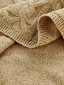 Xyvia 优雅卡其色提花麻花针织毛衣和直筒裙两件套，适合通勤，秋冬 - 卡其色 - 查看 7