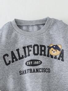 THE HAPPY LOOK 2pcs/Set Young Boy Letter Graphic Soft Knit Crew Neck Long Sleeve Pullover Pullover Sweatshirt And Elastic Waist Jogger Pants - Grey - View 4