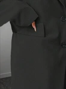 Elenzga 加大码女士优雅翻领长款西装外套+西装裤套装，杏色 - 深灰色 - 查看 3